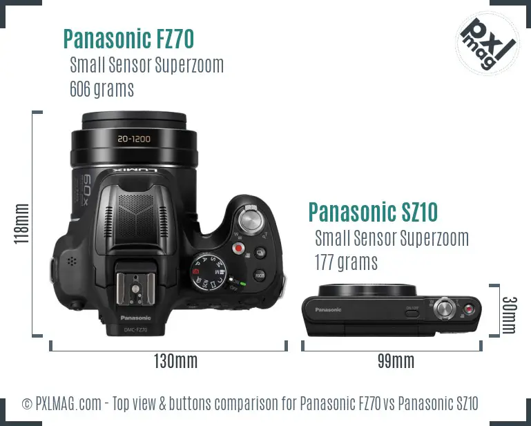 Panasonic FZ70 vs Panasonic SZ10 top view buttons comparison
