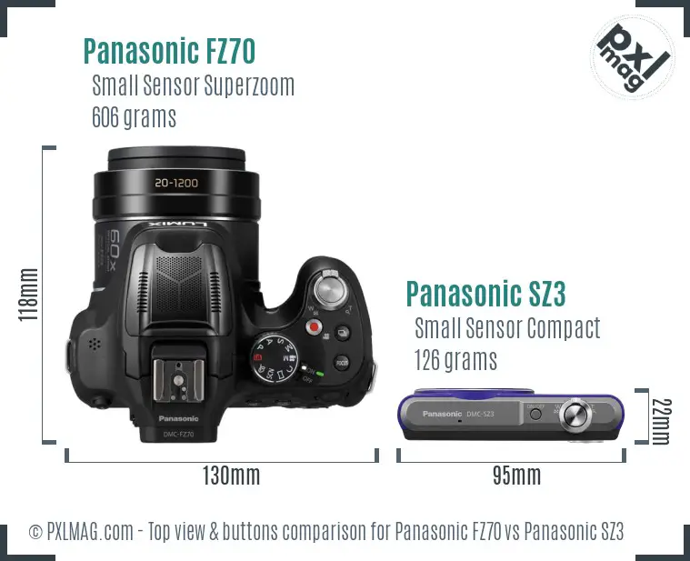 Panasonic FZ70 vs Panasonic SZ3 top view buttons comparison