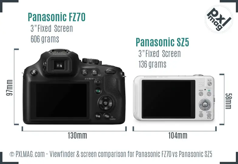 Panasonic FZ70 vs Panasonic SZ5 Screen and Viewfinder comparison