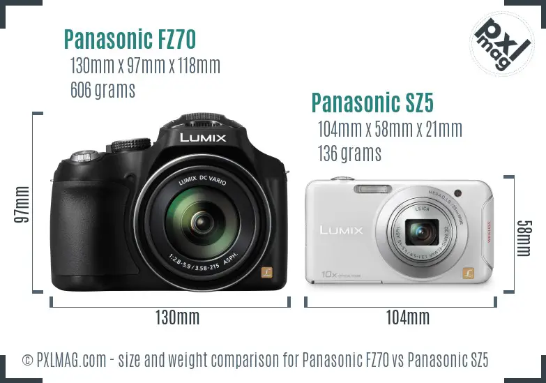 Panasonic FZ70 vs Panasonic SZ5 size comparison
