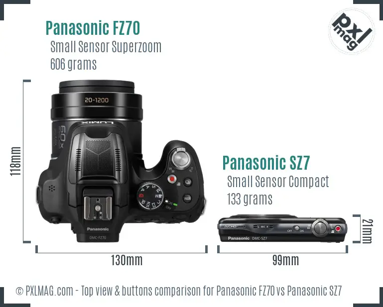 Panasonic FZ70 vs Panasonic SZ7 top view buttons comparison