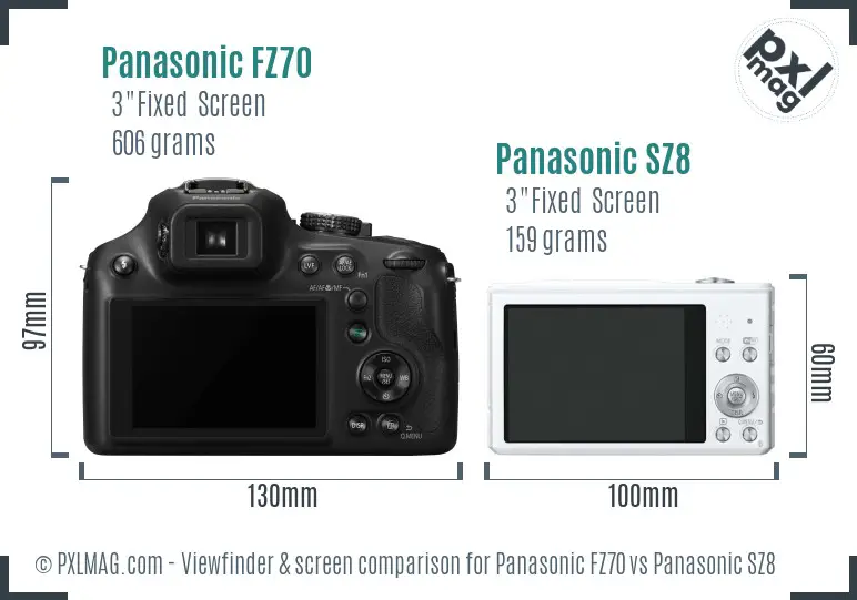 Panasonic FZ70 vs Panasonic SZ8 Screen and Viewfinder comparison