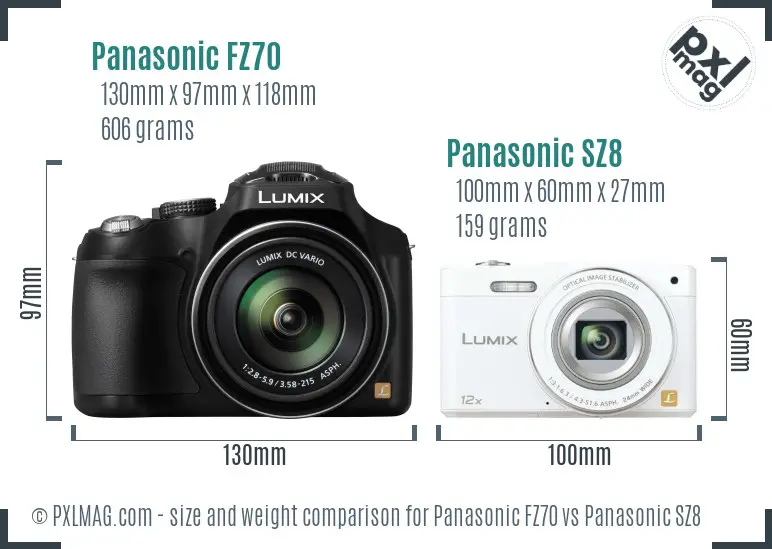 Panasonic FZ70 vs Panasonic SZ8 size comparison
