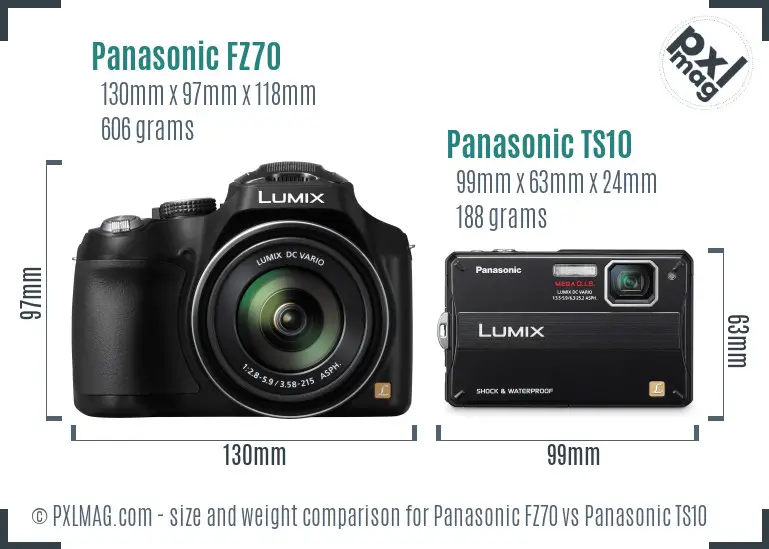 Panasonic FZ70 vs Panasonic TS10 size comparison