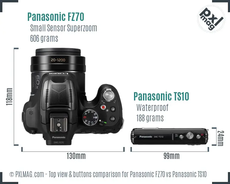 Panasonic FZ70 vs Panasonic TS10 top view buttons comparison