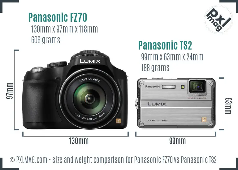 Panasonic FZ70 vs Panasonic TS2 size comparison