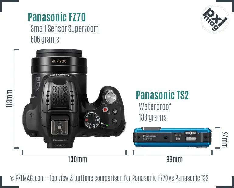 Panasonic FZ70 vs Panasonic TS2 top view buttons comparison