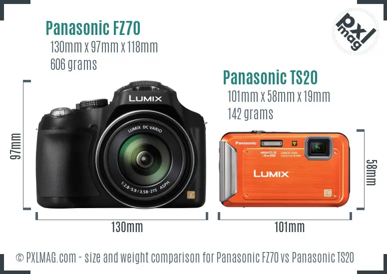 Panasonic FZ70 vs Panasonic TS20 size comparison