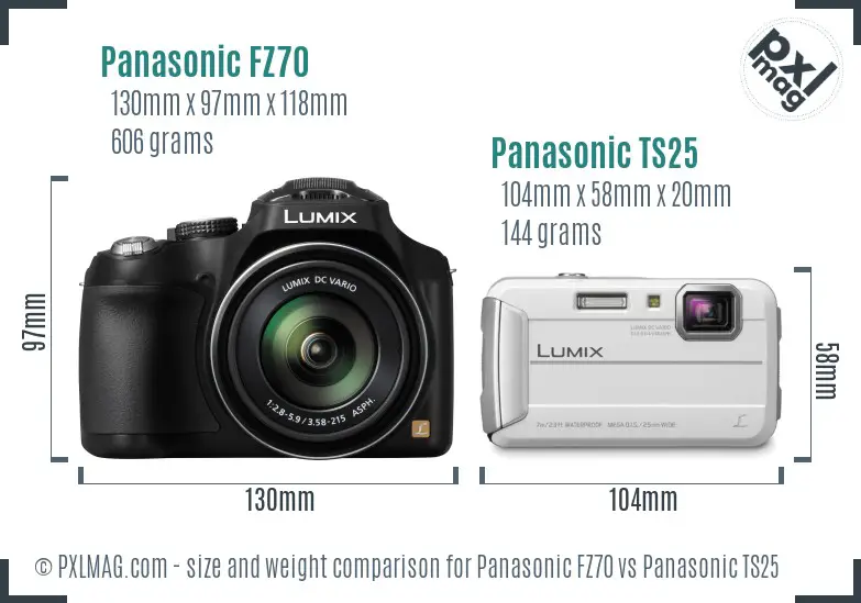 Panasonic FZ70 vs Panasonic TS25 size comparison