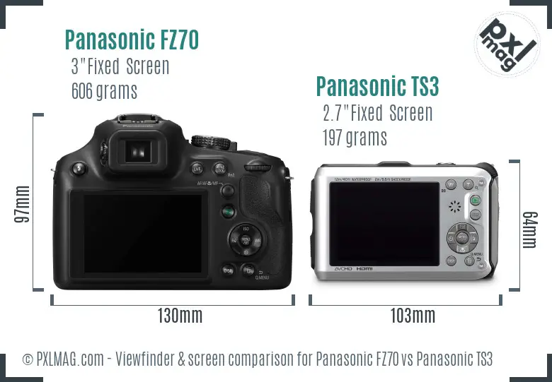 Panasonic FZ70 vs Panasonic TS3 Screen and Viewfinder comparison