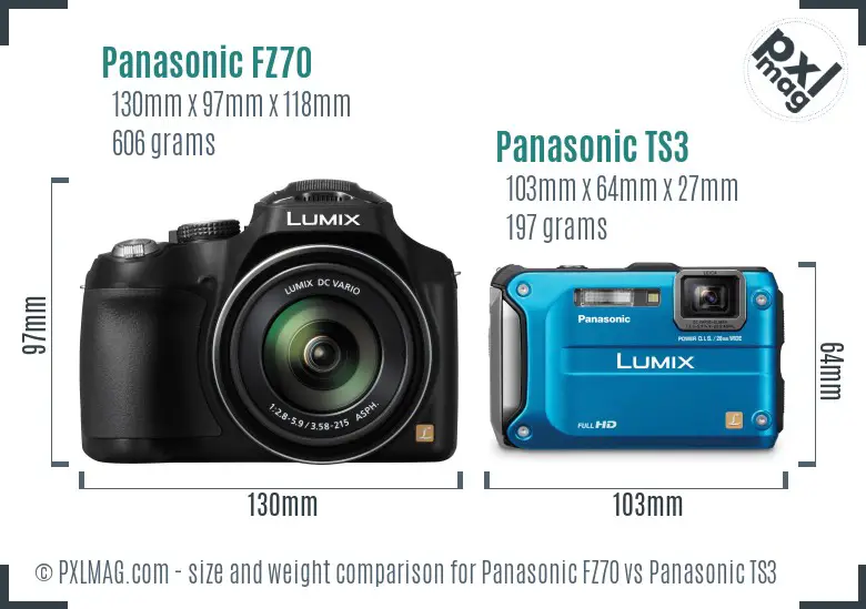 Panasonic FZ70 vs Panasonic TS3 size comparison