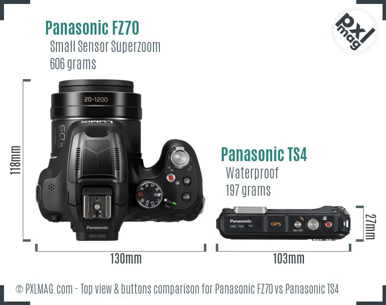 Panasonic FZ70 vs Panasonic TS4 top view buttons comparison