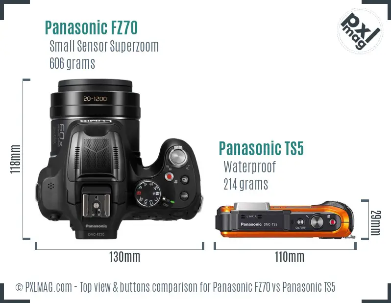 Panasonic FZ70 vs Panasonic TS5 top view buttons comparison