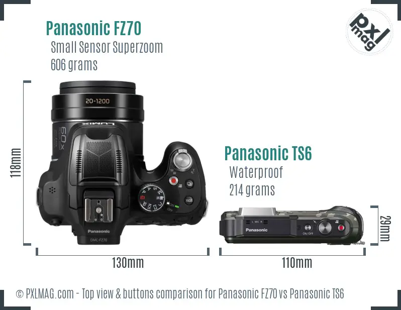 Panasonic FZ70 vs Panasonic TS6 top view buttons comparison