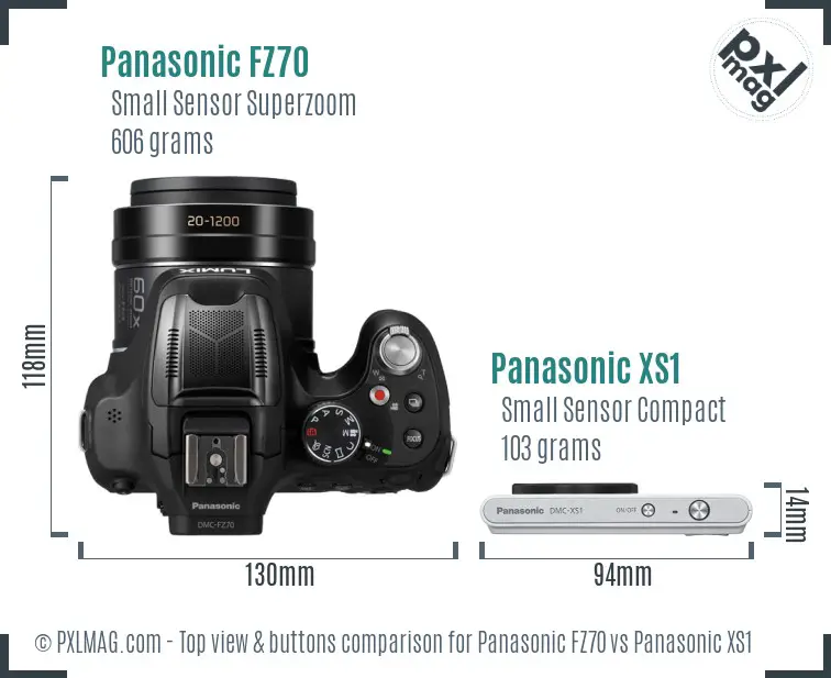 Panasonic FZ70 vs Panasonic XS1 top view buttons comparison