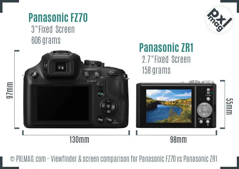 Panasonic FZ70 vs Panasonic ZR1 Screen and Viewfinder comparison