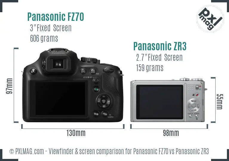 Panasonic FZ70 vs Panasonic ZR3 Screen and Viewfinder comparison