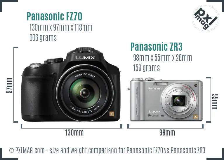 Panasonic FZ70 vs Panasonic ZR3 size comparison