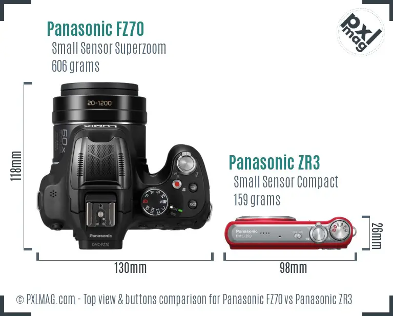 Panasonic FZ70 vs Panasonic ZR3 top view buttons comparison