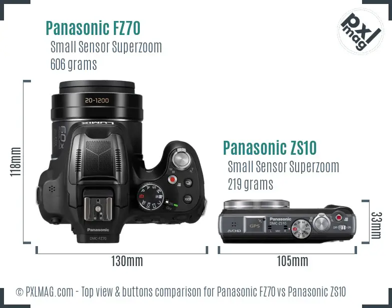 Panasonic FZ70 vs Panasonic ZS10 top view buttons comparison
