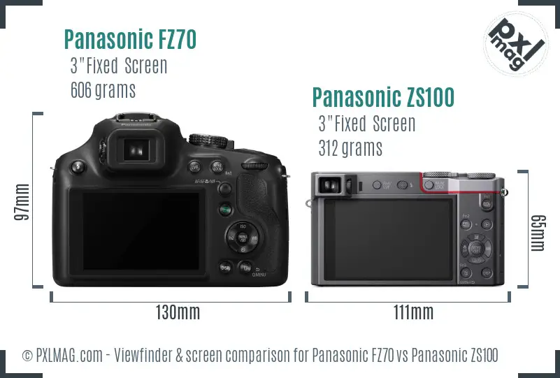 Panasonic FZ70 vs Panasonic ZS100 Screen and Viewfinder comparison
