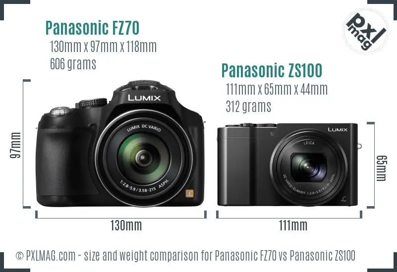 Panasonic FZ70 vs Panasonic ZS100 size comparison