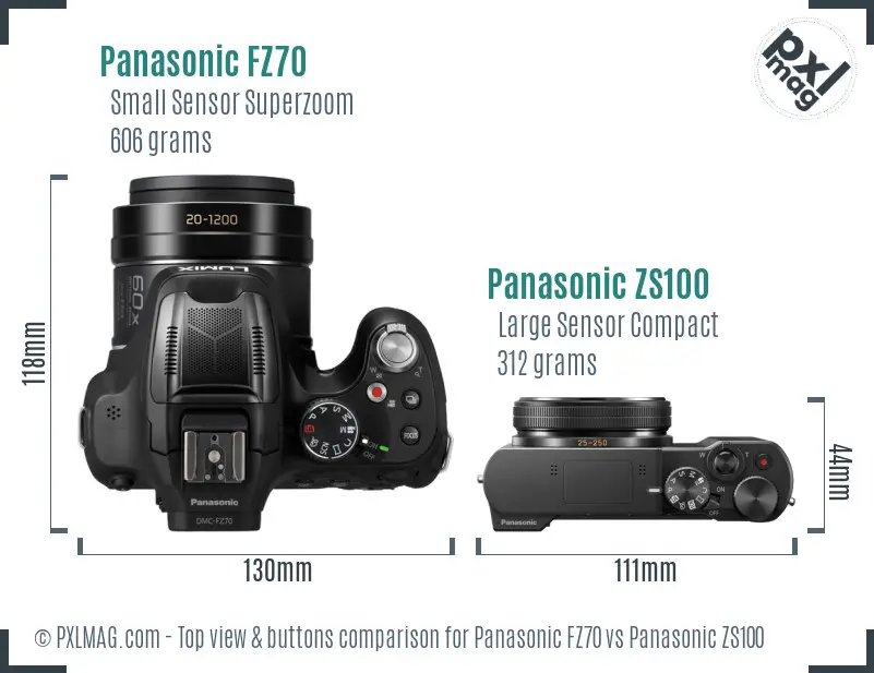 Panasonic FZ70 vs Panasonic ZS100 top view buttons comparison