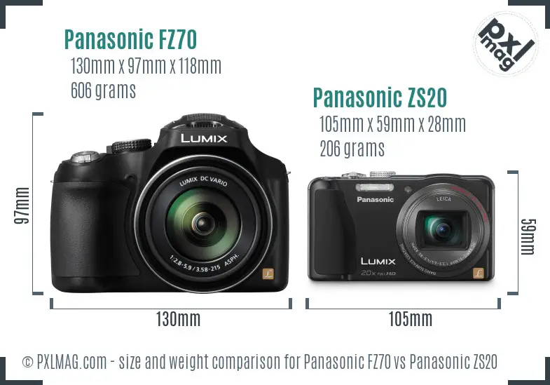Panasonic FZ70 vs Panasonic ZS20 size comparison