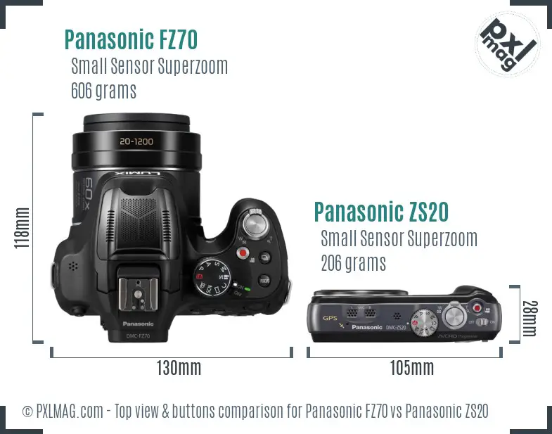 Panasonic FZ70 vs Panasonic ZS20 top view buttons comparison