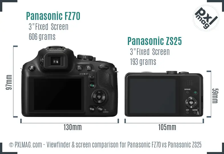 Panasonic FZ70 vs Panasonic ZS25 Screen and Viewfinder comparison