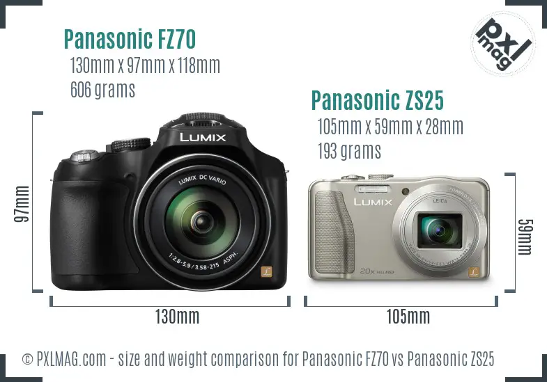 Panasonic FZ70 vs Panasonic ZS25 size comparison