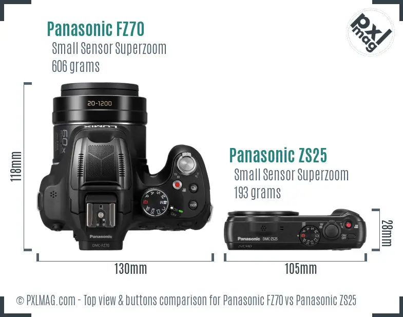 Panasonic FZ70 vs Panasonic ZS25 top view buttons comparison