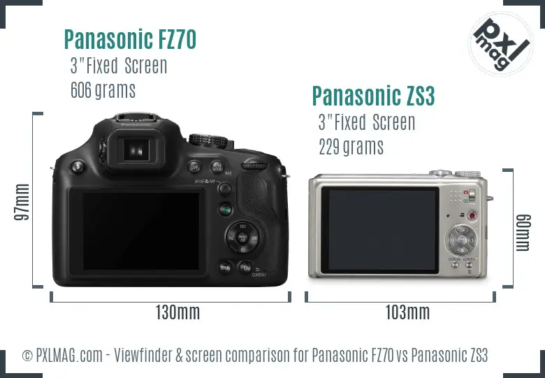 Panasonic FZ70 vs Panasonic ZS3 Screen and Viewfinder comparison
