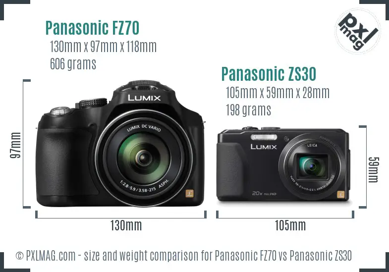 Panasonic FZ70 vs Panasonic ZS30 size comparison