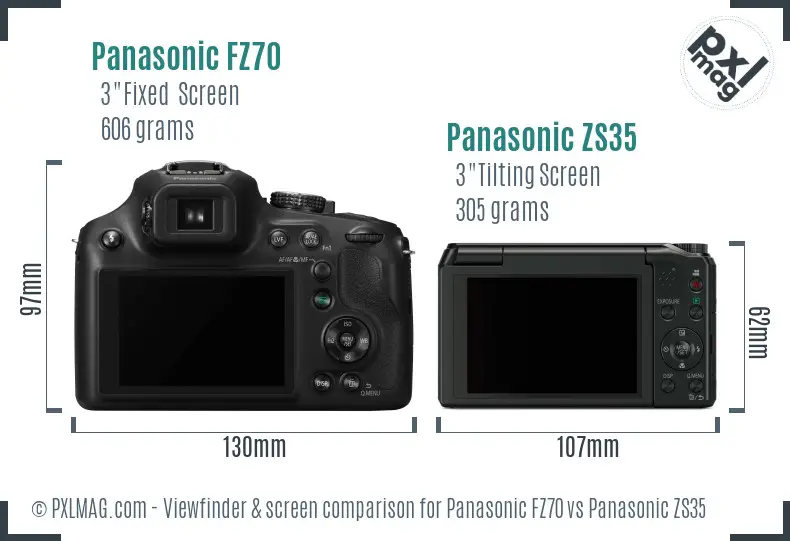 Panasonic FZ70 vs Panasonic ZS35 Screen and Viewfinder comparison