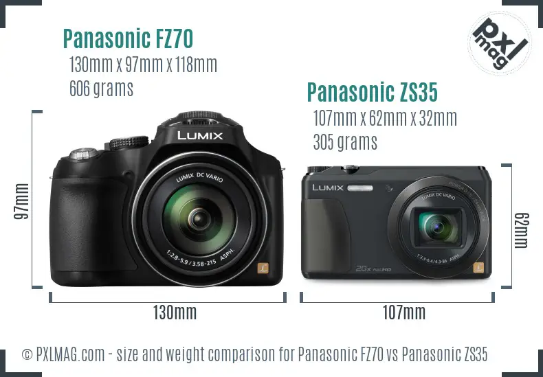 Panasonic FZ70 vs Panasonic ZS35 size comparison