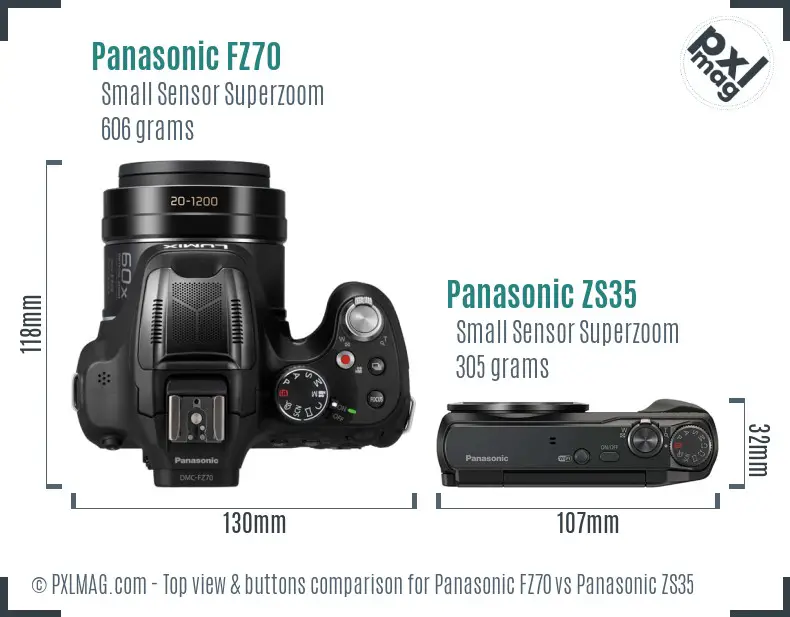 Panasonic FZ70 vs Panasonic ZS35 top view buttons comparison