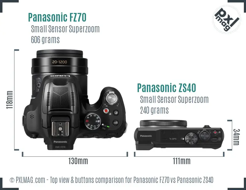 Panasonic FZ70 vs Panasonic ZS40 top view buttons comparison