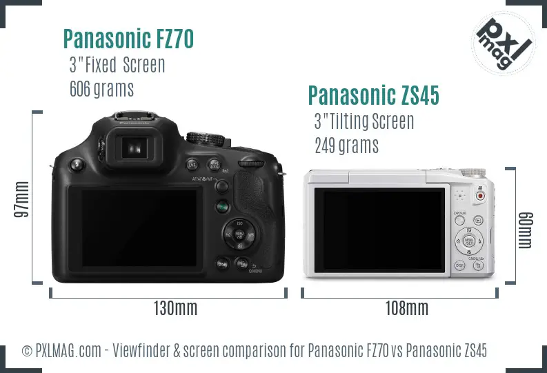 Panasonic FZ70 vs Panasonic ZS45 Screen and Viewfinder comparison