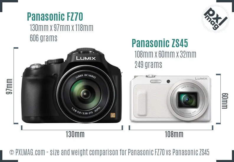 Panasonic FZ70 vs Panasonic ZS45 size comparison