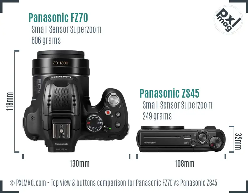 Panasonic FZ70 vs Panasonic ZS45 top view buttons comparison