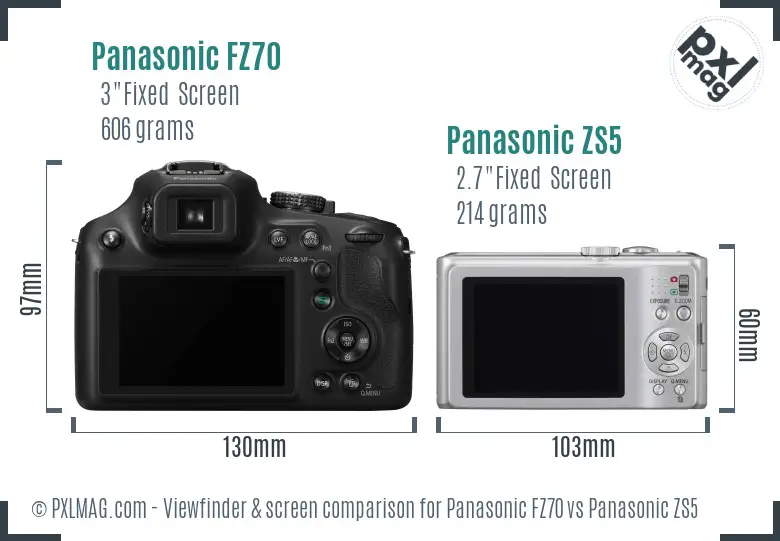 Panasonic FZ70 vs Panasonic ZS5 Screen and Viewfinder comparison