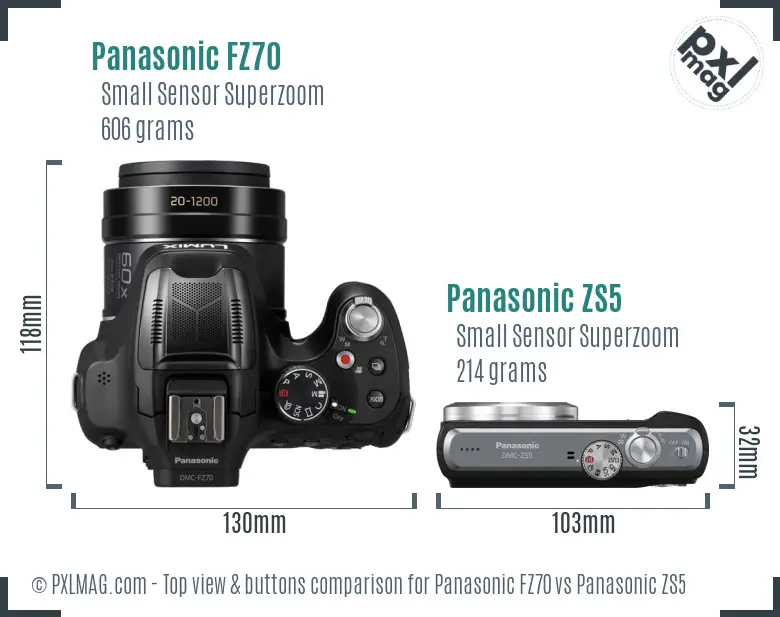 Panasonic FZ70 vs Panasonic ZS5 top view buttons comparison