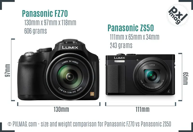 Panasonic FZ70 vs Panasonic ZS50 size comparison