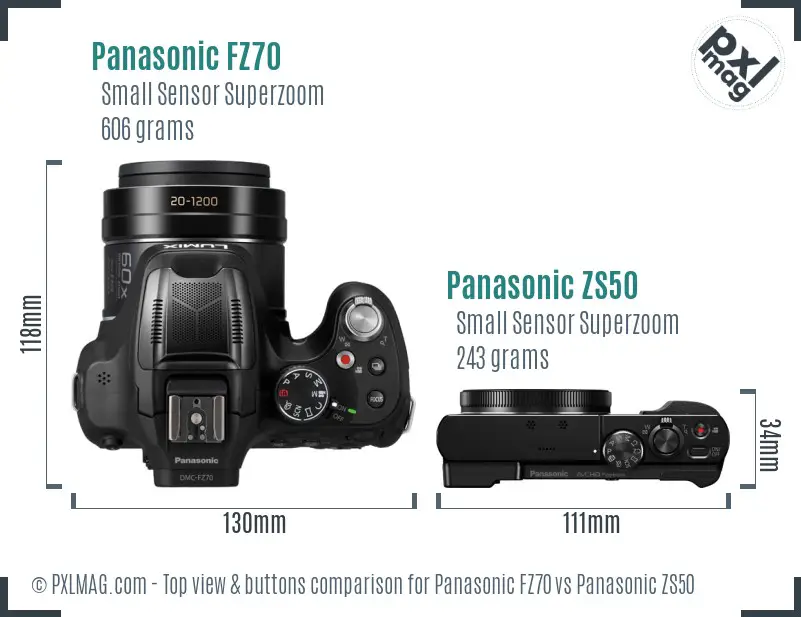 Panasonic FZ70 vs Panasonic ZS50 top view buttons comparison