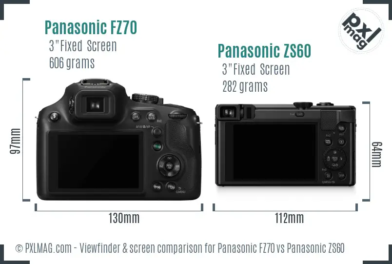 Panasonic FZ70 vs Panasonic ZS60 Screen and Viewfinder comparison