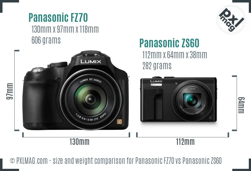 Panasonic FZ70 vs Panasonic ZS60 size comparison