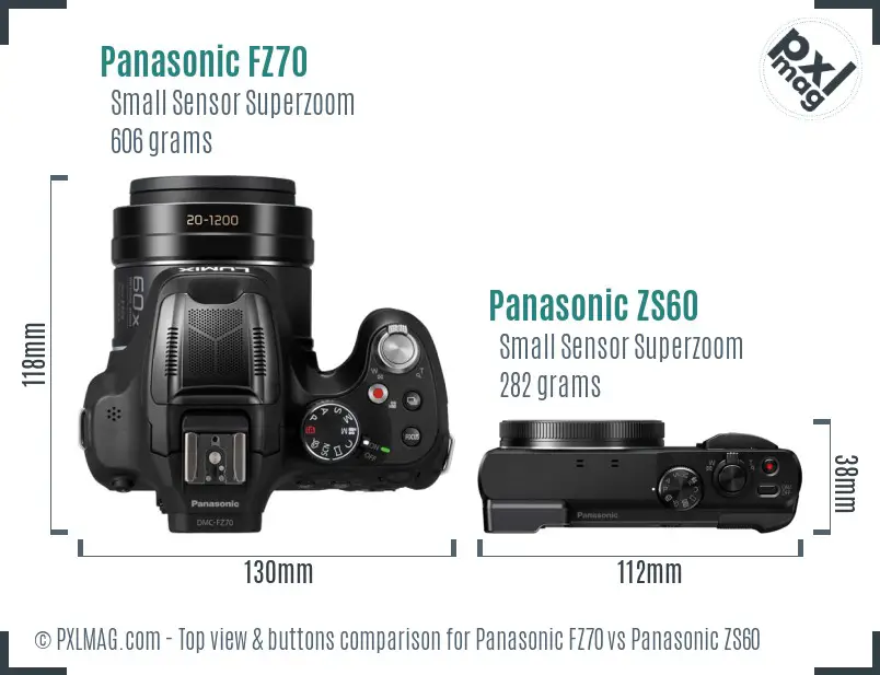 Panasonic FZ70 vs Panasonic ZS60 top view buttons comparison