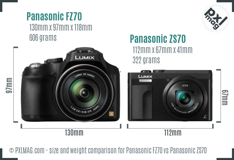 Panasonic FZ70 vs Panasonic ZS70 size comparison