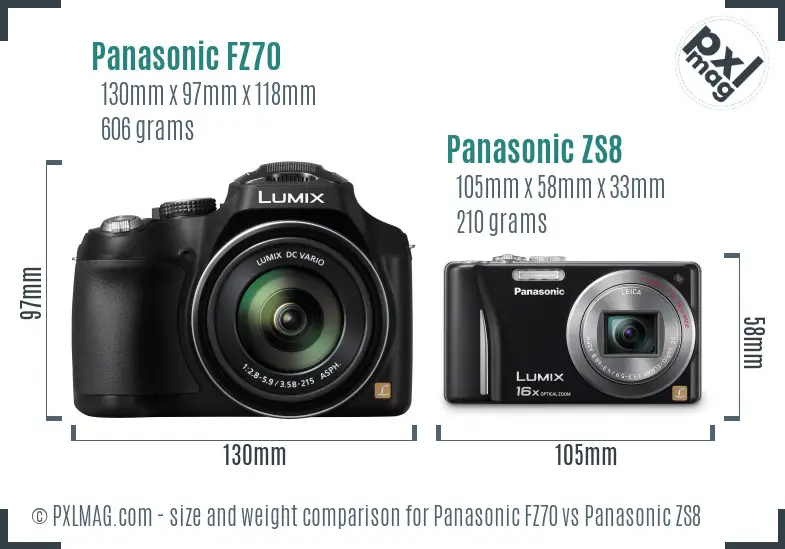 Panasonic FZ70 vs Panasonic ZS8 size comparison